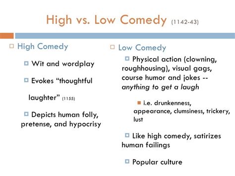 what is high comedy and how does it differ from low comedy